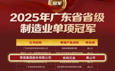 悍高荣膺广东省制造业单项冠军