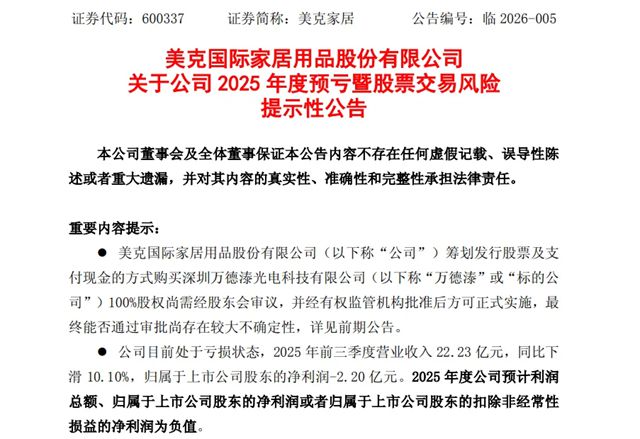 蒙娜丽莎预计2025净利润4500-6600万元；多个家居企业发布业绩预告