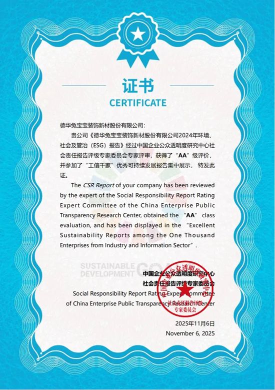 兔宝宝连获ESG领域三项殊荣，践行可持续之路彰显发展韧性