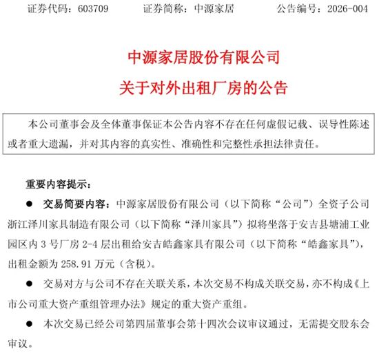 继欧派、金牌后,又一头部家居企业出租厂房
