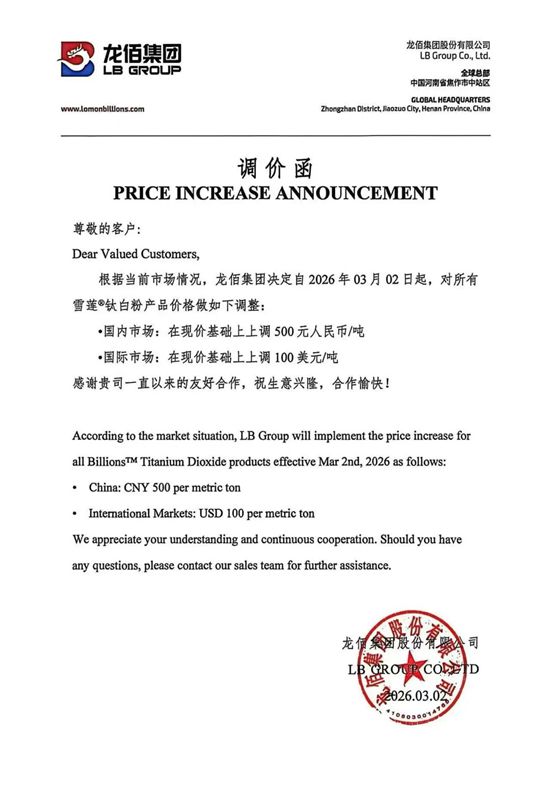 钛白粉马年首涨潮!防水秒涨、石膏板瑟瑟发抖,涂料却在苦等巨头定调??