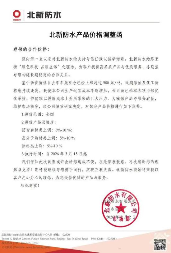 中东战火引爆“史诗级涨价”，原料1天1个价，嘉宝莉最高涨15%