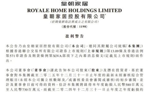 皇朝家居预计2025年度亏损5.8亿-7.3亿