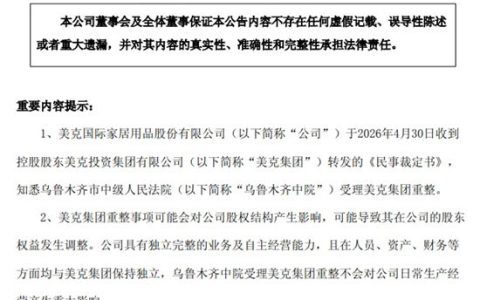 知名家居企业控股股东重整获法院受理