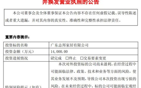 志邦家居全资子公司增资完成工商变更登记，注册资本达1.5亿