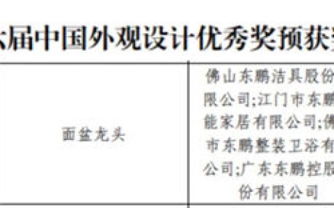 国字号荣誉！东鹏整装卫浴入选中国专利奖优秀奖公示榜单
