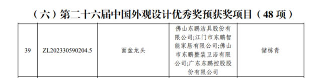 国字号荣誉!东鹏整装卫浴入选中国专利奖优秀奖公示榜单