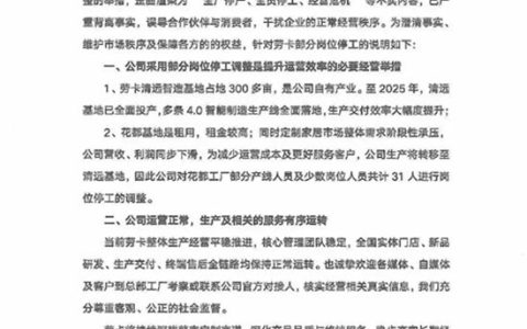 广东劳卡家具紧急声明：网传劳卡停工停产不实，公司经营运转平稳
