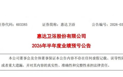 惠达卫浴半年报预告：财务结构向好，深耕周期稳健前行