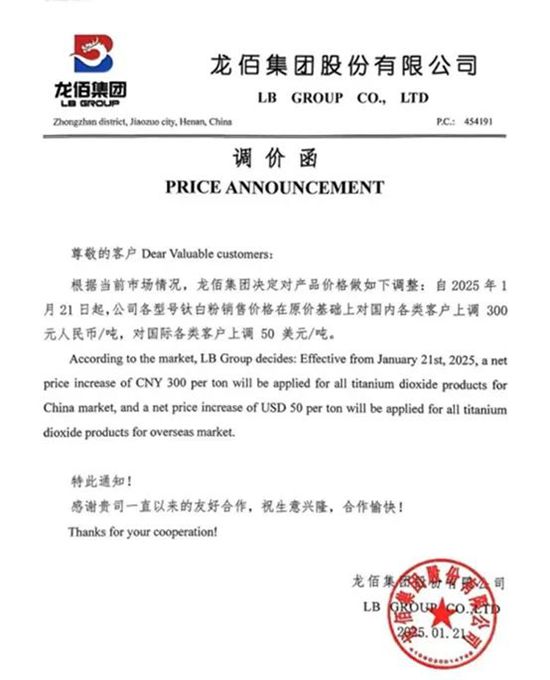 三连暴击！再涨500元/吨！钛白粉龙头月月加码 涂企集体跟涨求生